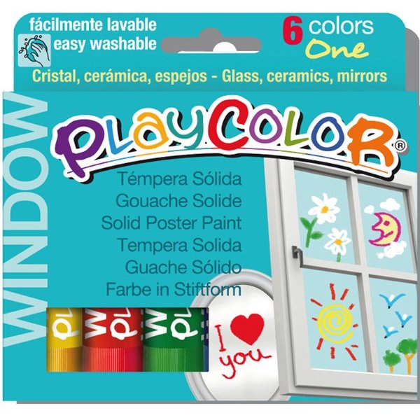 Tempera solida per vetri playcolor 6 colori brillanti in stick - Z12013