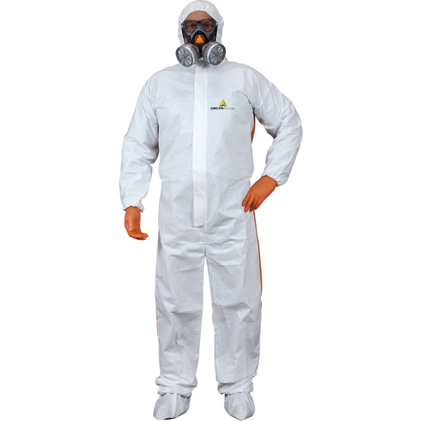 Tuta protez.da rischio chimico dt125 tg. l bianco-arancio monouso - Z12069
