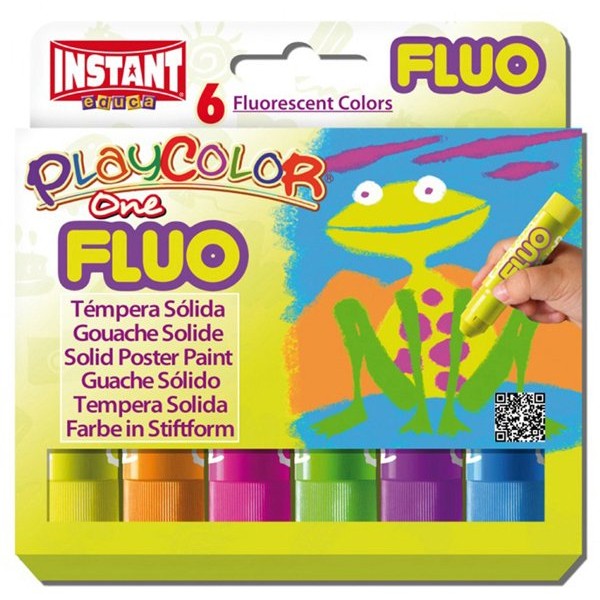 Tempera solida playcolor 6 colori fluo in stick da 10gr - Z12094