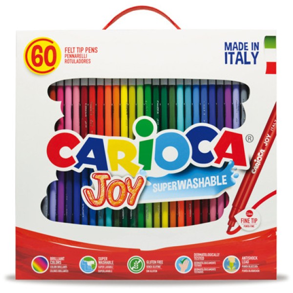 Scatola 60 pennarelli joy lavabili colori assortiti carioca - Z12135