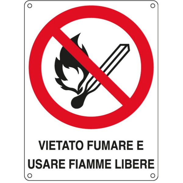 Cartello alluminio 16,6x23,3cm 'vietato fumare e usare fiamme libere" - Z12162