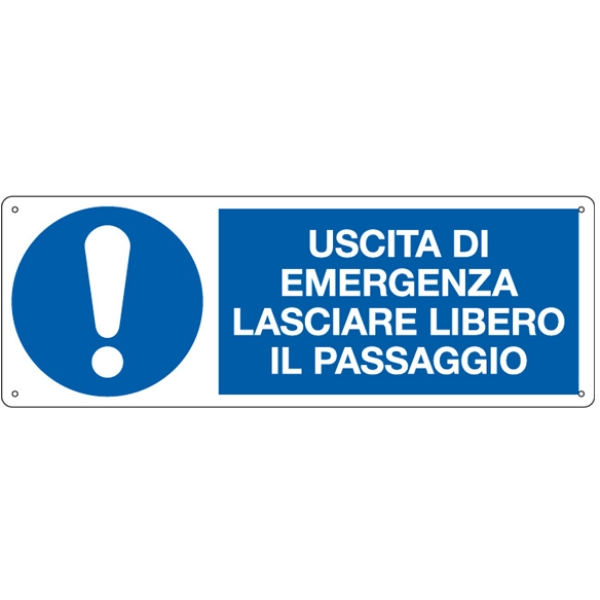 Cartello alluminio 35x12,5cm 'uscita di emergenza lasciare libero il passaggio" - Z12163
