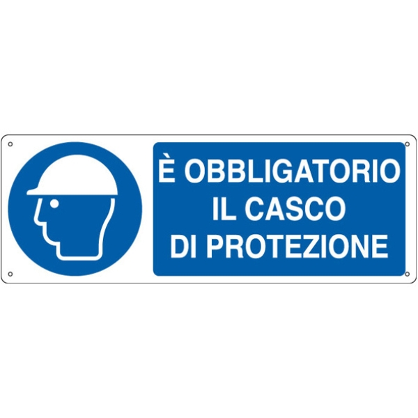 Cartello alluminio 35x12,5cm 'e' obligatorio il casco di protezione" - Z12165