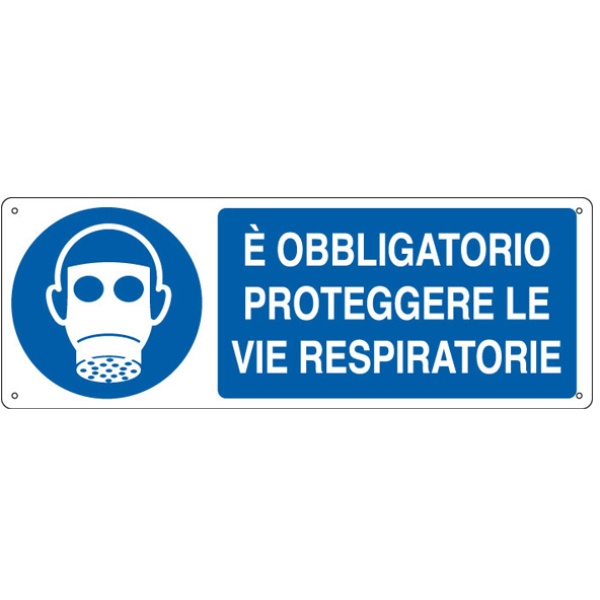 Cartello alluminio 35x12,5cm 'e' obligatorio proteggere le vie respiratorie" - Z12166