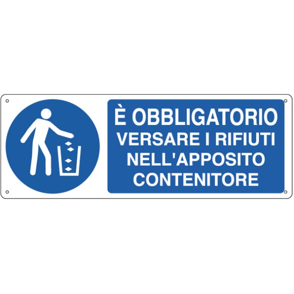 Cartello alluminio 35x12,5cm 'e' obbligatorio versare i rifiuti...' - Z12170