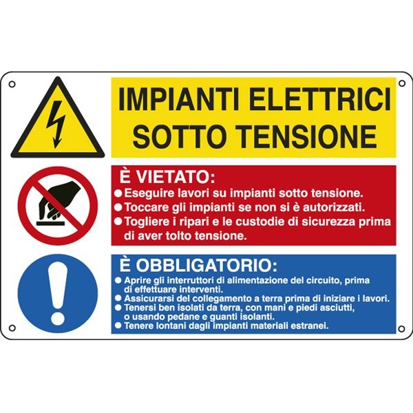 Cartello alluminio 50x33,3cm 'impianti elettrici / e' vietato../ e' obbligato' - Z12181