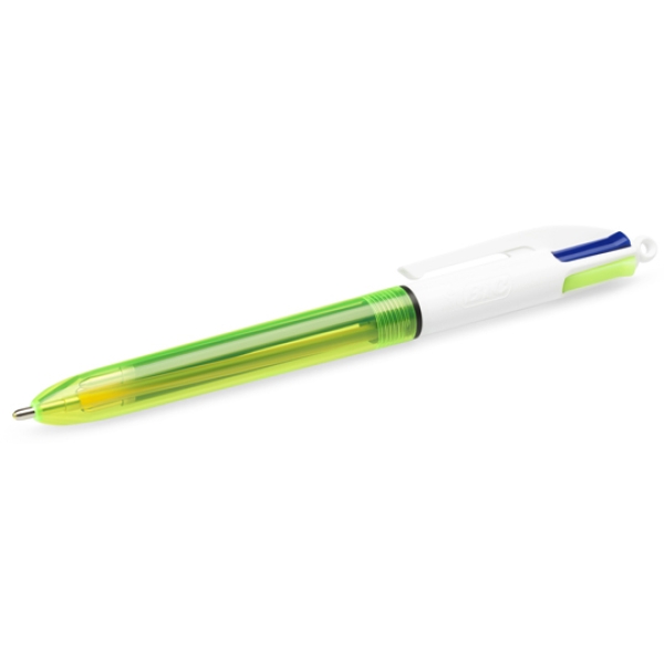 Penna a sfera 4 colori Bic Fluo multicolore - tratto 1 mm - fusto  bianco/giallo (conf. 12)