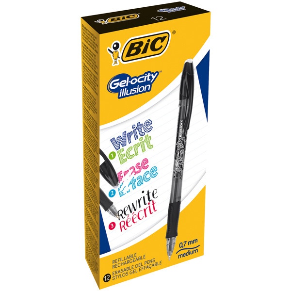 Scatola 12 penne gel cancellabili gelocity illusion 0.7mm nero bic - Z12329