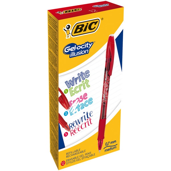 Scatola 12 penne gel cancellabili gelocity illusion 0.7mm rosso bic - Z12330