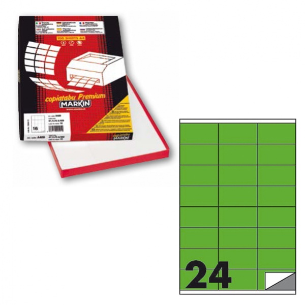 Etichetta adesiva c/500 verde fluo 100fg A4 70x36mm (24et/fg) markin - Z12357