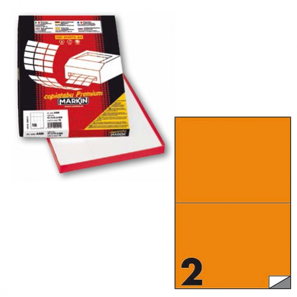Etichetta adesiva c/509 arancio fluo 100fg A4 210x148mm (2et/fg) markin - Z12364