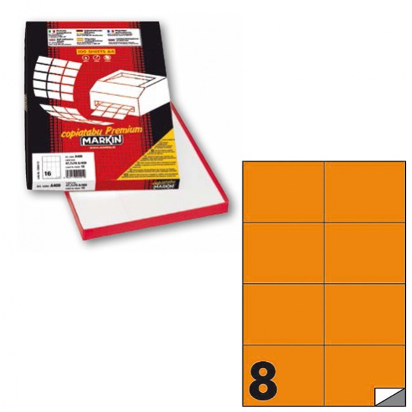 Etichetta adesiva c/512 arancio fluo 100fg A4 105x74mm (8et/fg) markin - Z12368