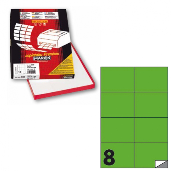 Etichetta adesiva c/512 verde fluo 100fg A4 105x74mm (8et/fg) markin - Z12369