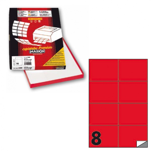 Etichetta adesiva c/512 rosso fluo 100fg A4 105x74mm (8et/fg) markin - Z12370
