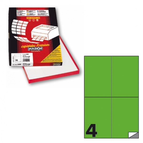 Etichetta adesiva c/519 verde fluo 100fg A4 105x148mm (4et/fg) markin - Z12373