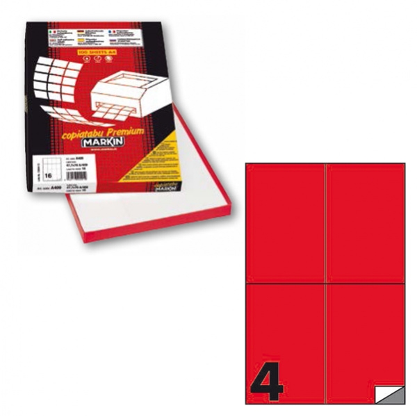 Etichetta adesiva c/519 rosso fluo 100fg A4 105x148mm (4et/fg) markin - Z12374