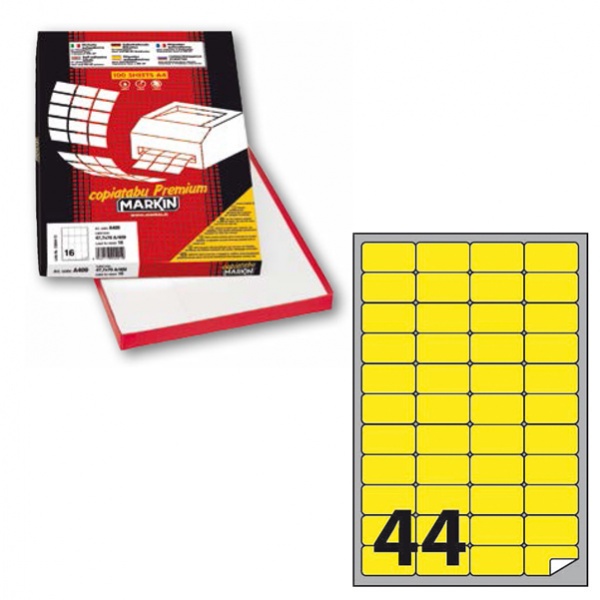 Etichetta adesiva a/406 giallo fluo 100fg A4 47,5x25,5mm (44et/fg) markin - Z12379