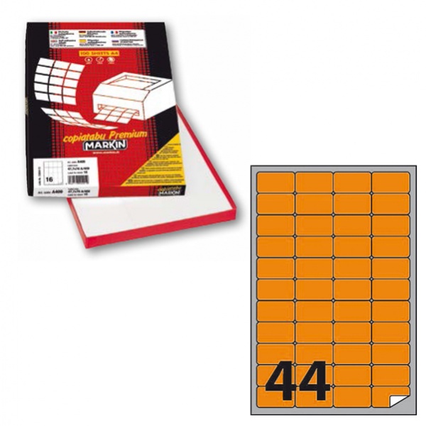 Etichetta adesiva a/406 arancio fluo 100fg A4 47,5x25,5mm (44et/fg) markin - Z12380