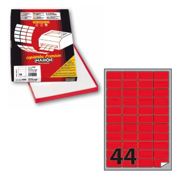 Etichetta adesiva a/406 rosso fluo 100fg A4 47,5x25,5mm (44et/fg) markin - Z12382
