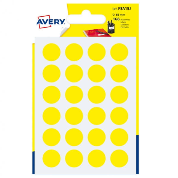 Blister 168 etichetta adesiva tonda PSA giallo Ø15mm Avery - Z13810