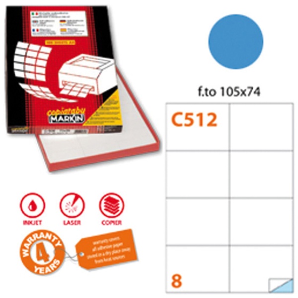 Etichetta adesiva C/512 blu 100fg A4 105x74mm (8et/fg) Markin - Z13846