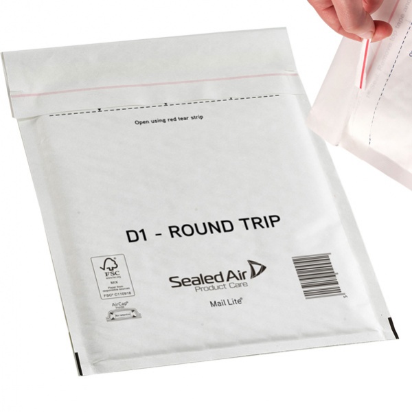 CONF.100 BUSTE IMBOTTITE BIANCHE D 18X26CM ANDATA-RITORNO MAIL LITE ROUND TRIP - Z13869