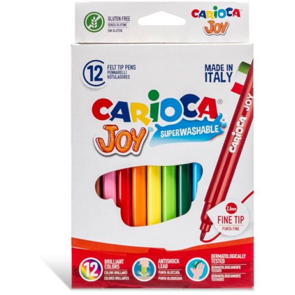 Scatola 12 pennarelli joy lavabili colori assortiti carioca - Z15195
