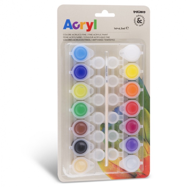 Colore acrilico fine 14 vasetti da 4,5ml colori assortiti Primo - Z15265