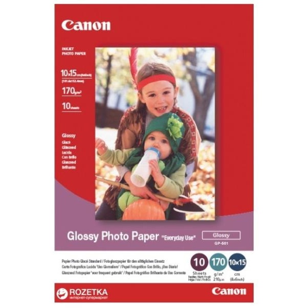 CANON CARTA FOTOGRAFICA GLOSSY WHITE GP-501 210g/m2 10x15cm 10 FOGLI - Z15582
