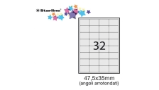 Etichetta adesiva bianca 100fg A4 47,5x35mm (32et/fg) angoli tondi starline - Z09108