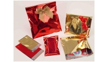 50 buste regalo in ppl metal lucido 16x21+4cm rosso con patella adesiva - Z11353