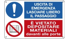 Cartello alluminio 30x20cm 'uscita di emergenza.../vietato depositare...' - Z12183
