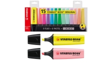 DESKSET 15 EVIDENZIATORI BOSS 70 COLORI FLUO+PASTEL STABILO - Z13646