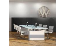 Tavolo riunione Linekit Giano Cristallo Bianco satinato con struttura di colore bianco - T5520GSABI - D02662