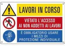Cartello alluminio 50x33,3cm 'lavori in corso / e' vietato../ e' obbligato' - Z12182