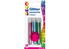 BLISTER GLITTER 3 FLACONI GRANA FINE 12ML COLORI ASSORTITI OLOGRAFICI CWR - Z13195