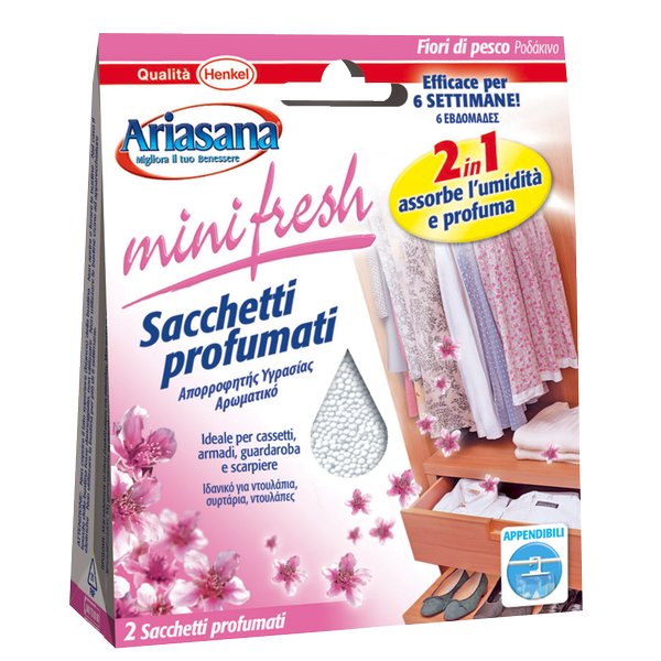 Ariasana Minifresh Coccole Di Vaniglia E Energia Fruttata - Sacchetti Assorbiumidità 2in1 Per Armadi E Cassetti - Confezione Multiprodotto