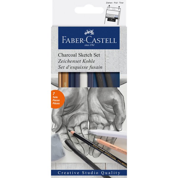 Set Matite Carboncino Faber-Castell 119999 - 3 Matite Da Disegno Morbido, Medio E Duro